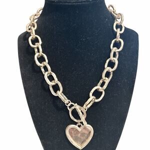 Gold Tone Chunky Chain Toggle Necklace Layered Heart Pendant 17" NWOT